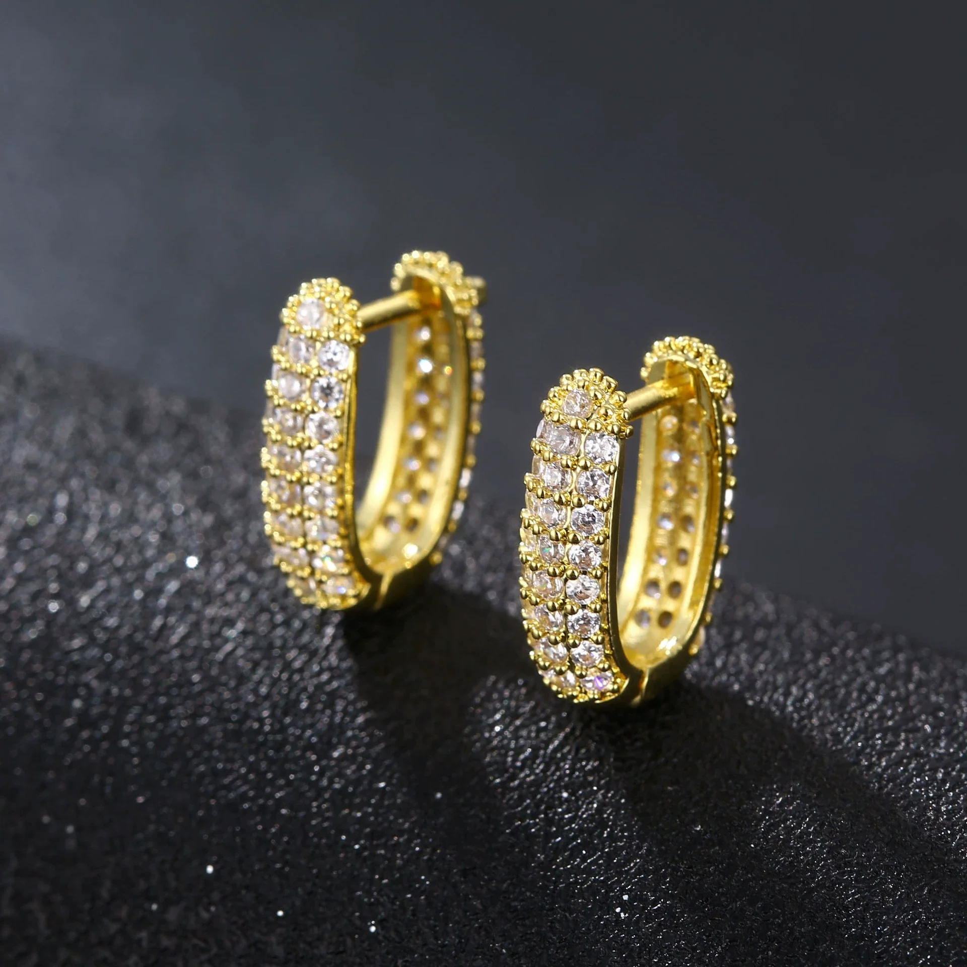 Jewelry Microinlaid Zircon Environmental Protection Copper Geometric Style Ear Buckle Earrings - Image 2
