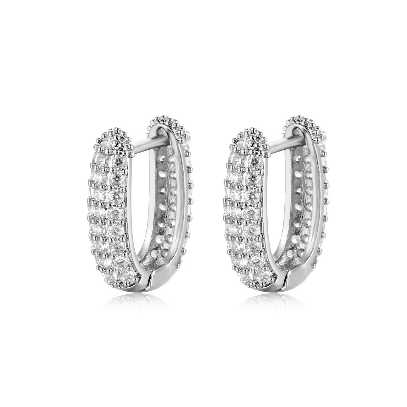 Jewelry Microinlaid Zircon Environmental Protection Copper Geometric Style Ear Buckle Earrings - Image 5