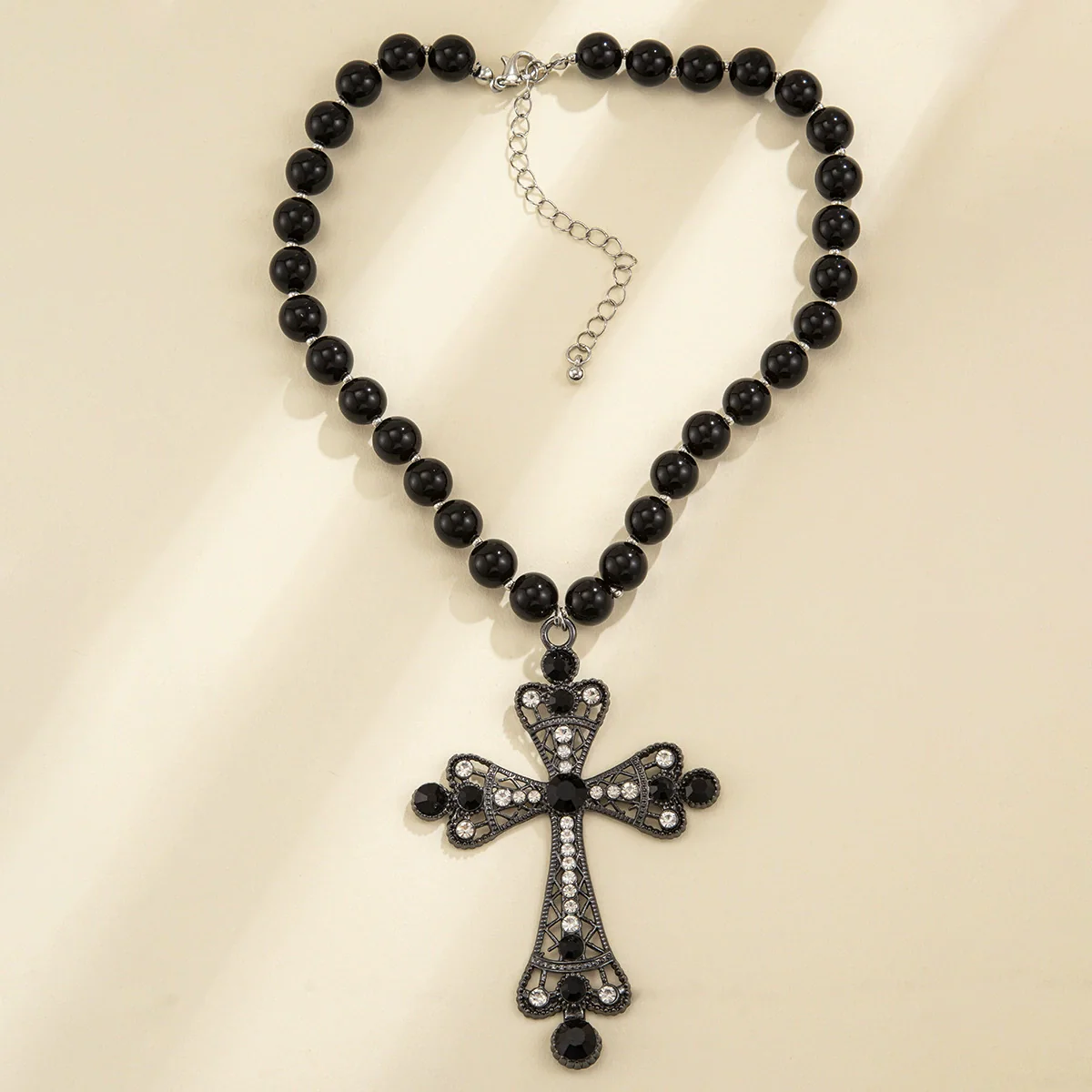 Jewelry Multi Layer Imitation Pearl And Alloy Cross Clavicle Chain With Geometric Design And Electroplating Treatment - Image 6