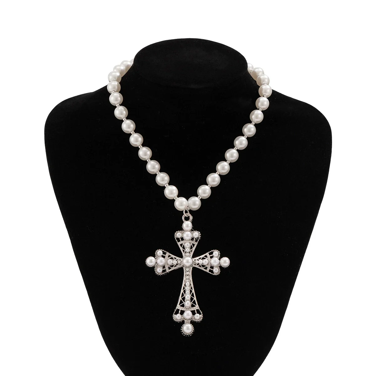 Jewelry Multi Layer Imitation Pearl And Alloy Cross Clavicle Chain With Geometric Design And Electroplating Treatment - Image 8