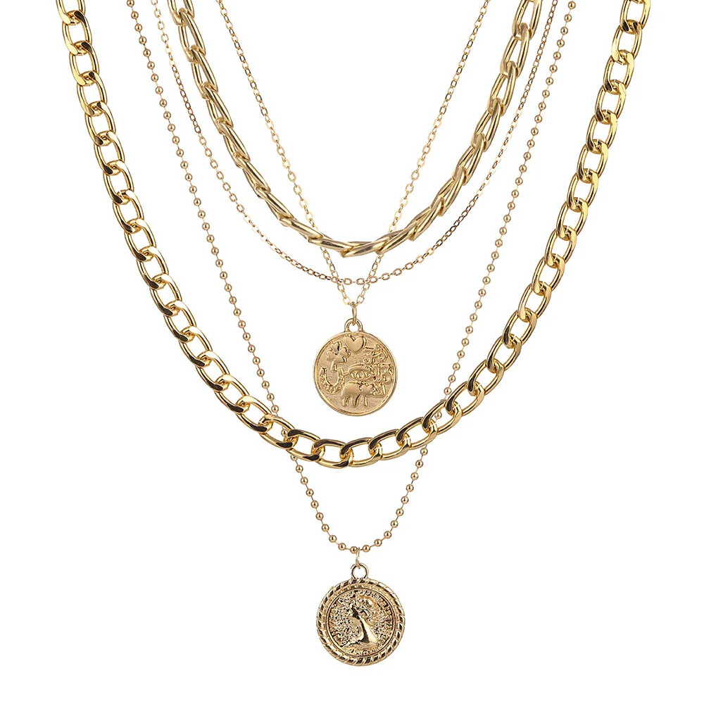 Jewelry Multilayer Round Pendant Necklace Alloy Geometric Electroplating Unisex - Image 7