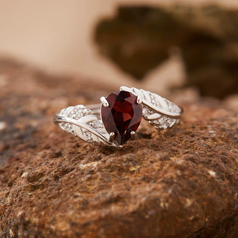 Jewelry Natural Citrine Ring S925 Sterling Silver Inlaid With Topaz Garnet Amethyst Open Leaf Shape Little Fresh Style Set With Crystal For Women - Image 6