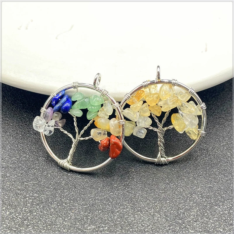 Jewelry Natural Stone Gravel Crystal Gem Silver Wire Tree Of Life Constellation Cartoon Pendant - Image 4