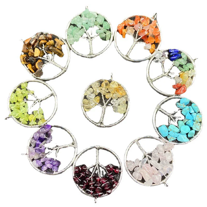 Jewelry Natural Stone Gravel Crystal Gem Silver Wire Tree Of Life Constellation Cartoon Pendant - Image 5