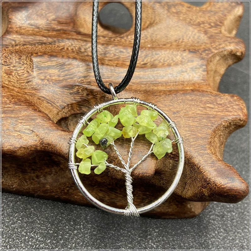 Jewelry Natural Stone Gravel Crystal Gem Silver Wire Tree Of Life Constellation Cartoon Pendant - Image 6