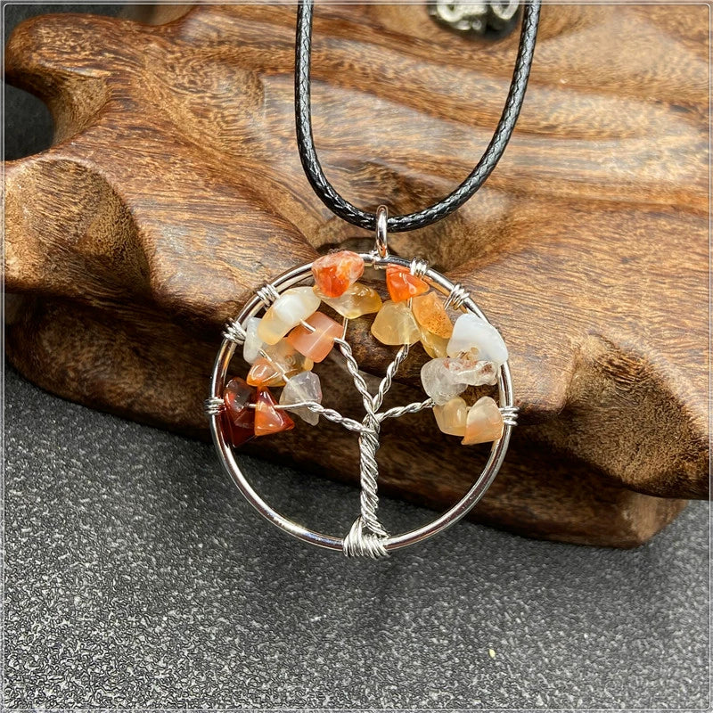 Jewelry Natural Stone Gravel Crystal Gem Silver Wire Tree Of Life Constellation Cartoon Pendant - Image 7