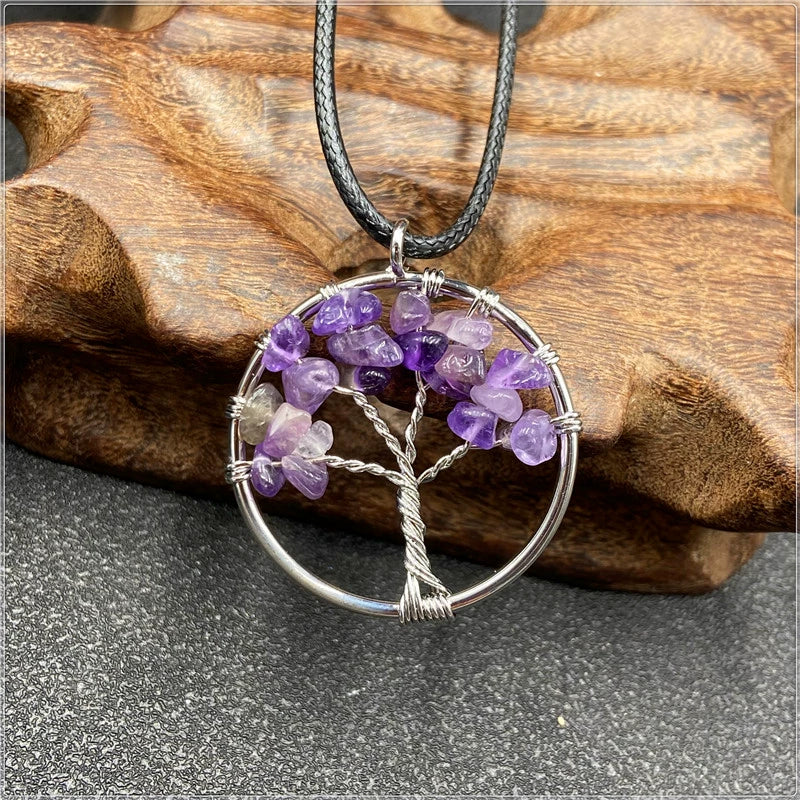 Jewelry Natural Stone Gravel Crystal Gem Silver Wire Tree Of Life Constellation Cartoon Pendant - Image 8