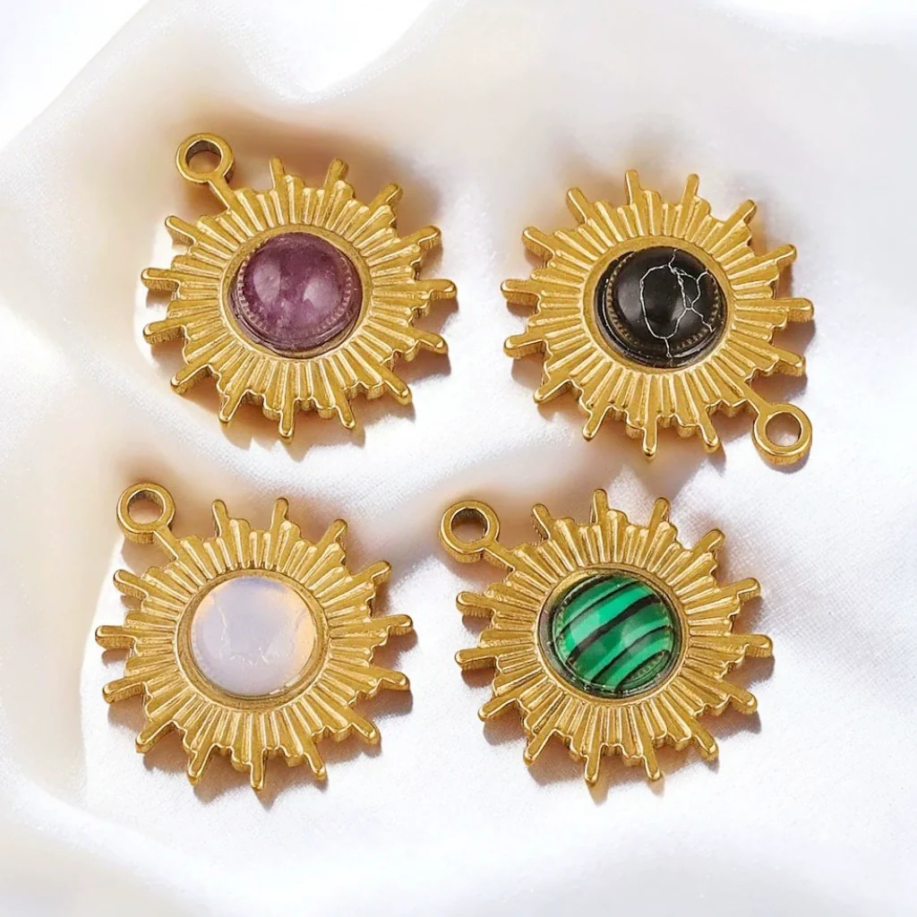 Jewelry Natural Stone Stainless Steel Inlay Totem Pendant And Earrings Bohemian Style - Image 3