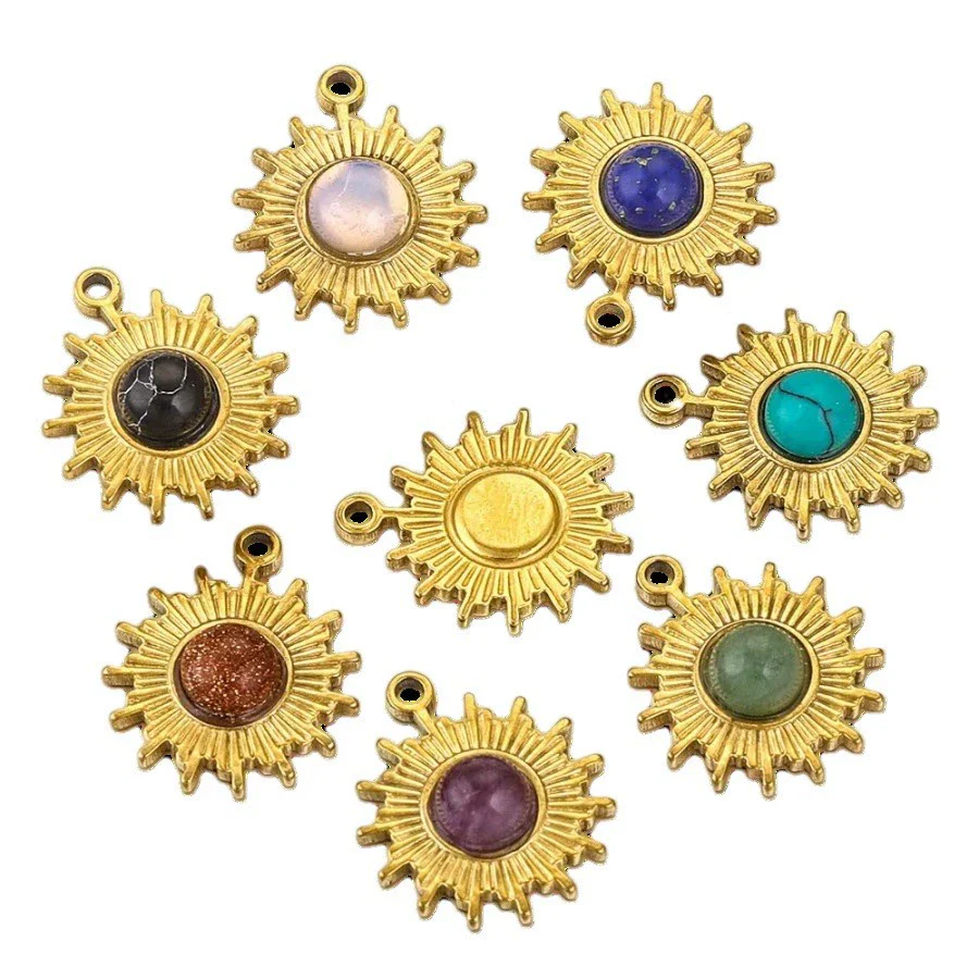 Jewelry Natural Stone Stainless Steel Inlay Totem Pendant And Earrings Bohemian Style - Image 5