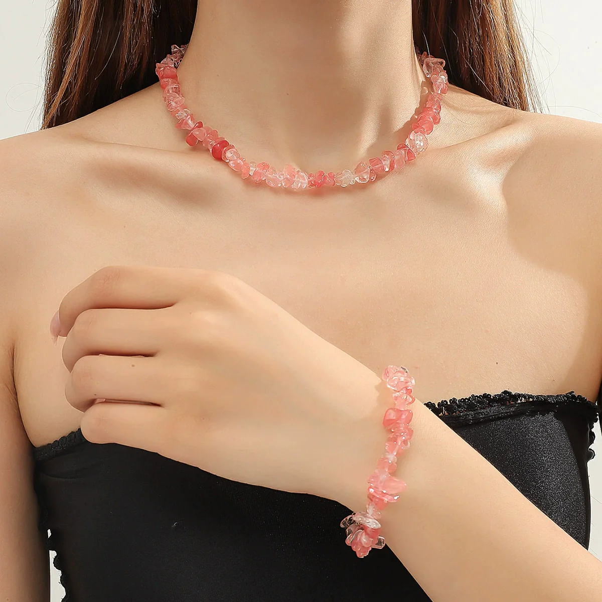 Jewelry Natural Stone Turquoise Alloy Beaded Necklace And Bracelet Handmade Geometric Electroplated For Women
