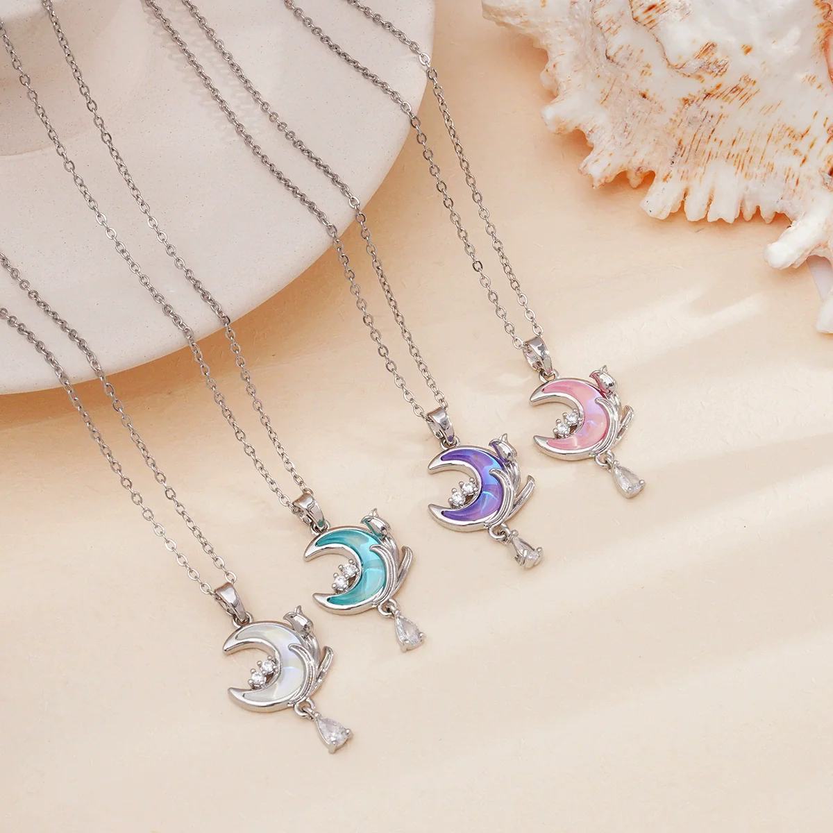 Jewelry Necklace Copper O Chain Mixed Gemstone Inlay Microinlaid Zircon Star Moon Electroplating Women's - Image 3
