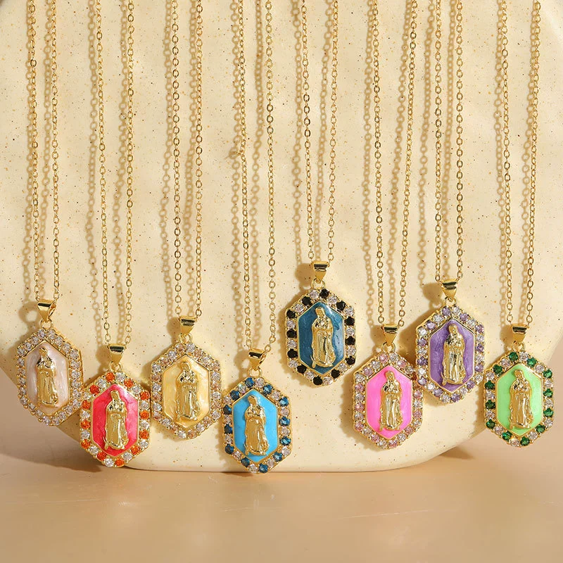Jewelry Necklace Copper Zircon Dripping Oil Geometric Simple Style Pendant