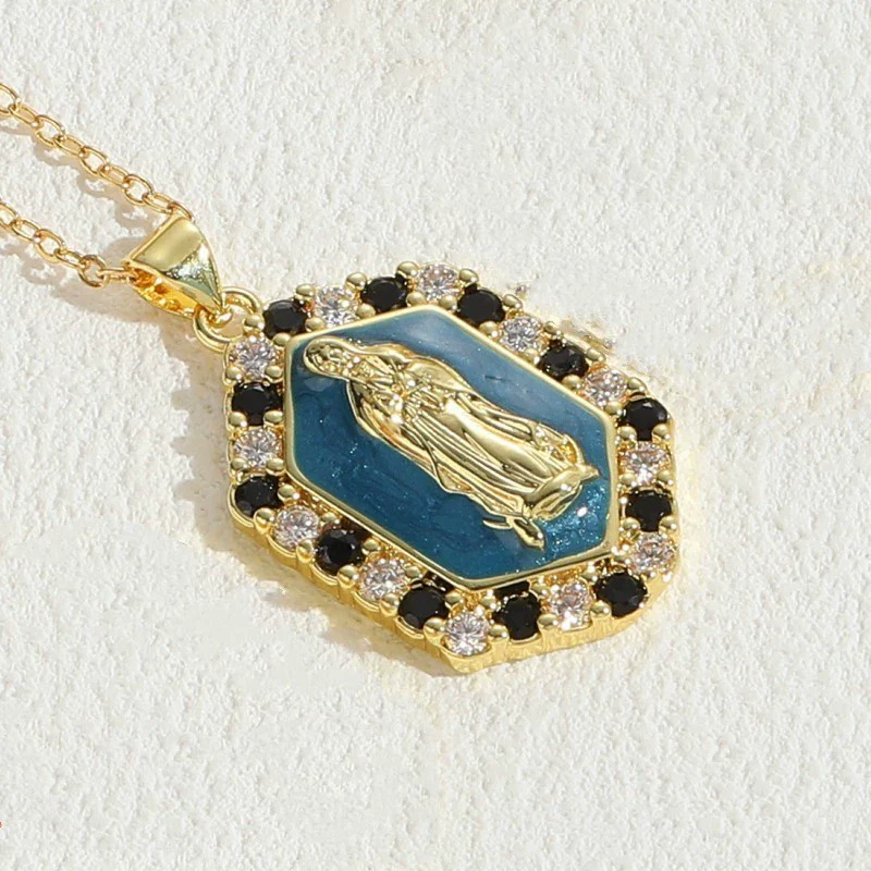 Jewelry Necklace Copper Zircon Dripping Oil Geometric Simple Style Pendant - Image 10