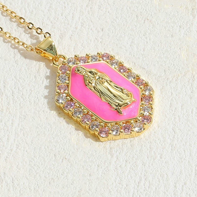 Jewelry Necklace Copper Zircon Dripping Oil Geometric Simple Style Pendant - Image 11