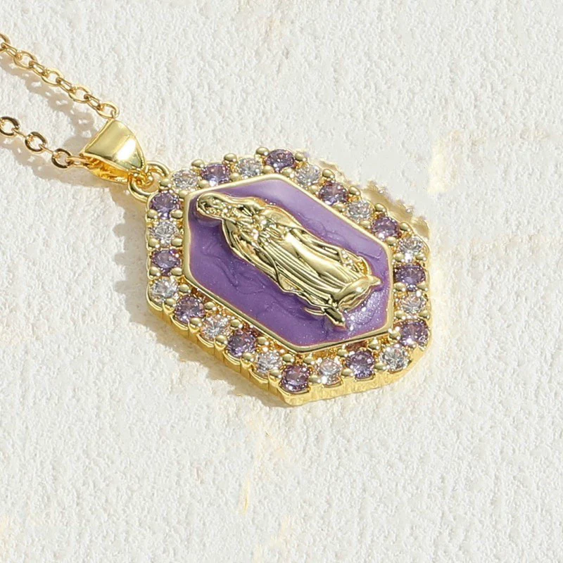 Jewelry Necklace Copper Zircon Dripping Oil Geometric Simple Style Pendant - Image 12