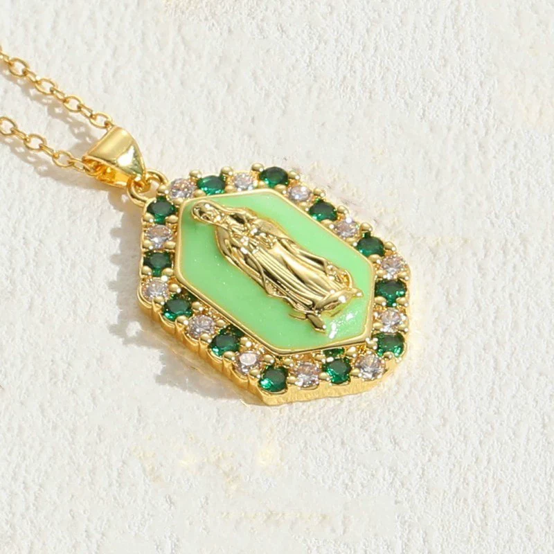 Jewelry Necklace Copper Zircon Dripping Oil Geometric Simple Style Pendant - Image 13