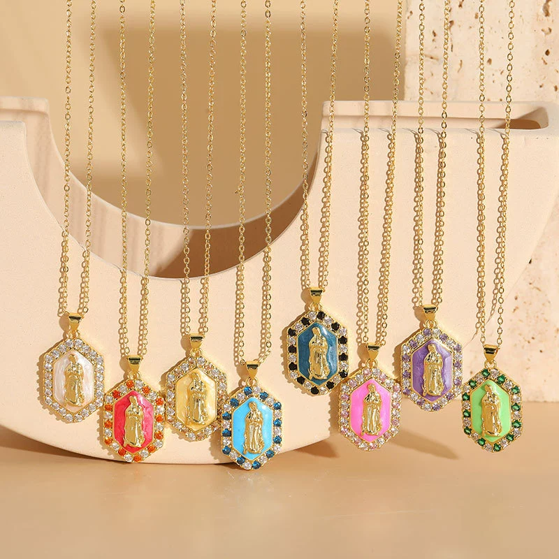 Jewelry Necklace Copper Zircon Dripping Oil Geometric Simple Style Pendant - Image 2