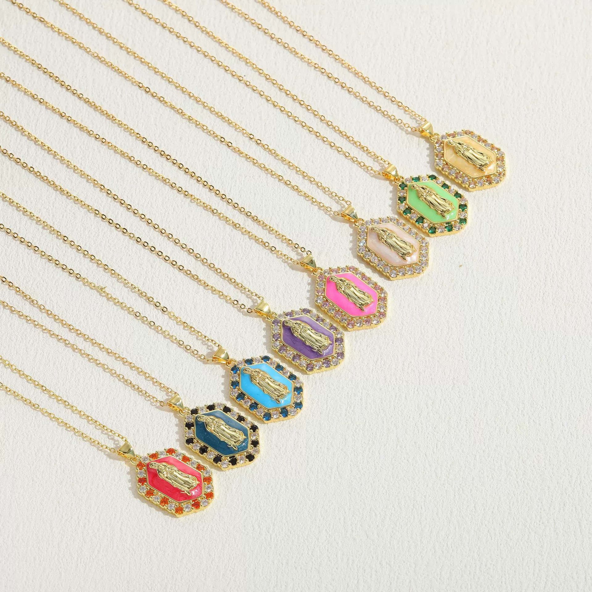 Jewelry Necklace Copper Zircon Dripping Oil Geometric Simple Style Pendant - Image 4