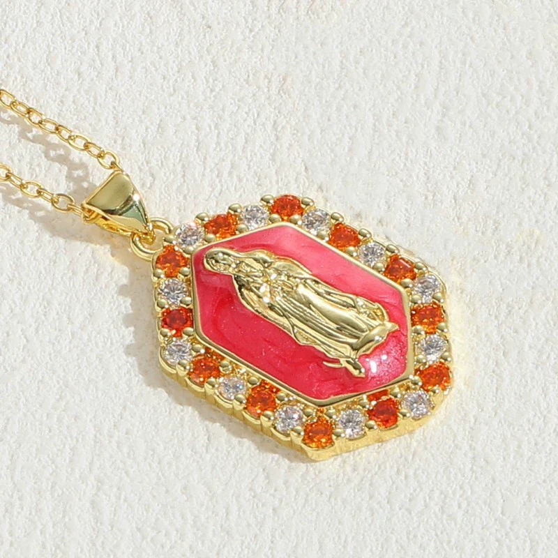 Jewelry Necklace Copper Zircon Dripping Oil Geometric Simple Style Pendant - Image 7