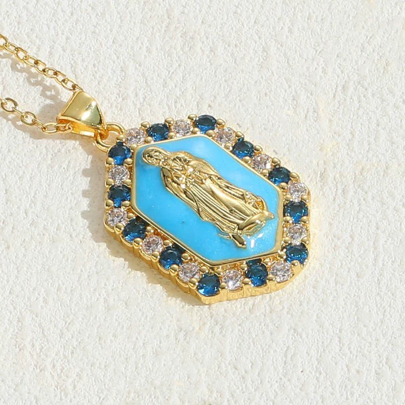 Jewelry Necklace Copper Zircon Dripping Oil Geometric Simple Style Pendant - Image 9