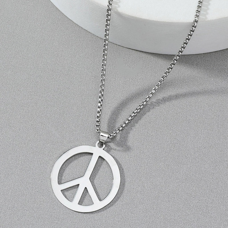 Jewelry Necklace Stainless Steel Square Pearl Chain Pendant With Antiwar Peace Sign Electroplated Unisex