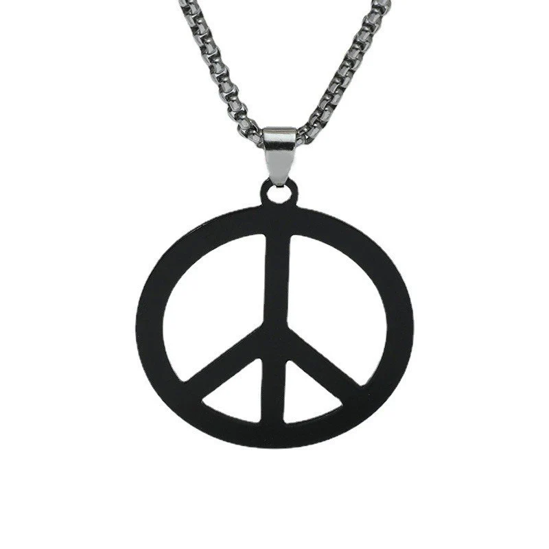 Jewelry Necklace Stainless Steel Square Pearl Chain Pendant With Antiwar Peace Sign Electroplated Unisex - Image 5