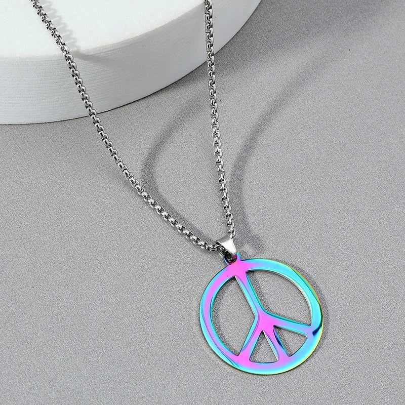 Jewelry Necklace Stainless Steel Square Pearl Chain Pendant With Antiwar Peace Sign Electroplated Unisex - Image 8