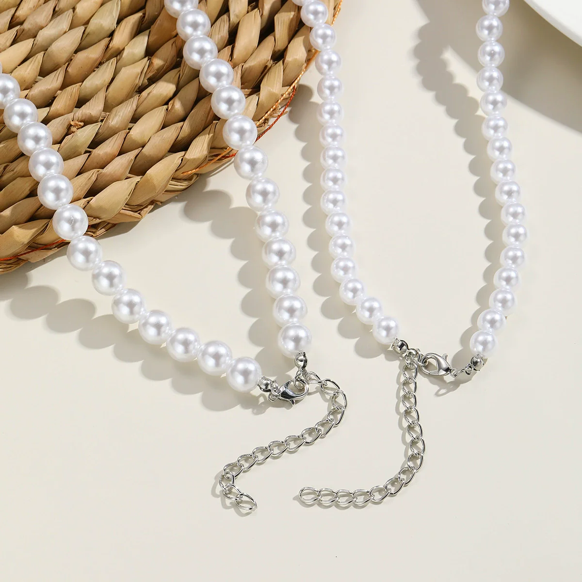 Jewelry Necklace Women Handmade Imitation Pearls Beads Box Chain Geometric - Image 3