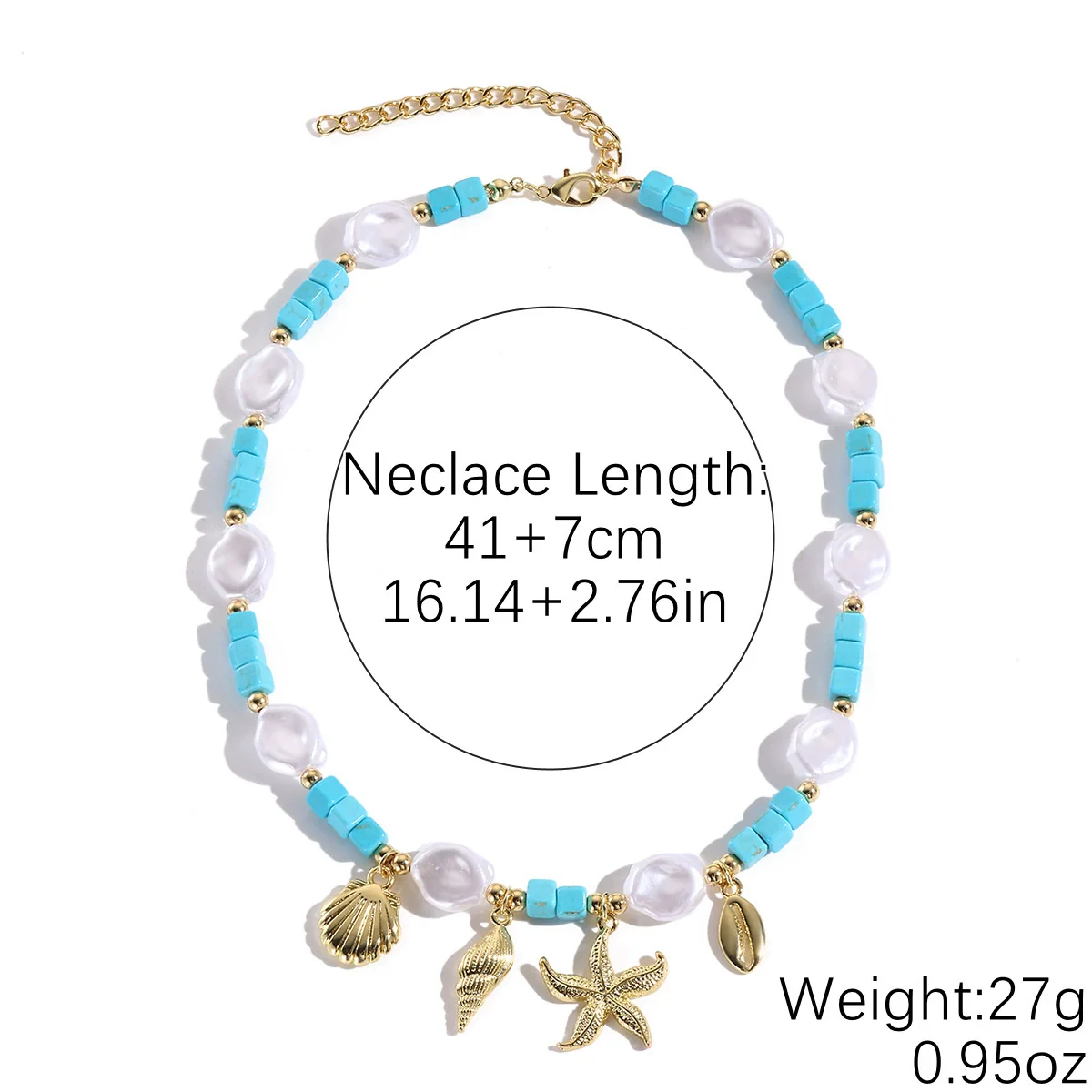 Jewelry Necklace Women's Ocean Style Turquoise Alloy Pendant Electroplating Geometric Design - Image 11