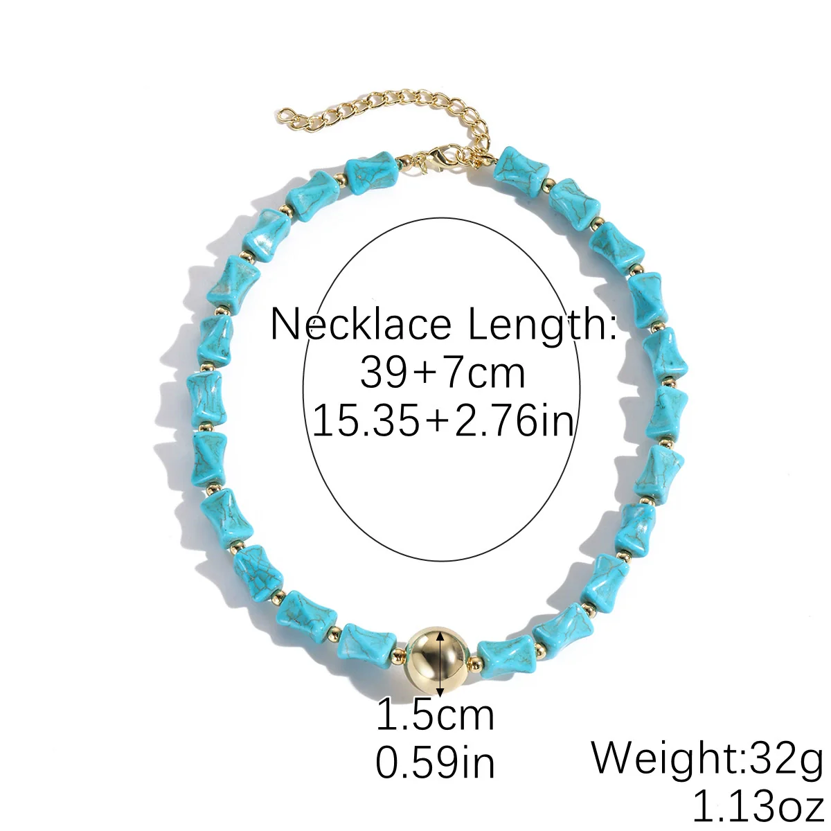 Jewelry Necklace Women's Ocean Style Turquoise Alloy Pendant Electroplating Geometric Design - Image 7