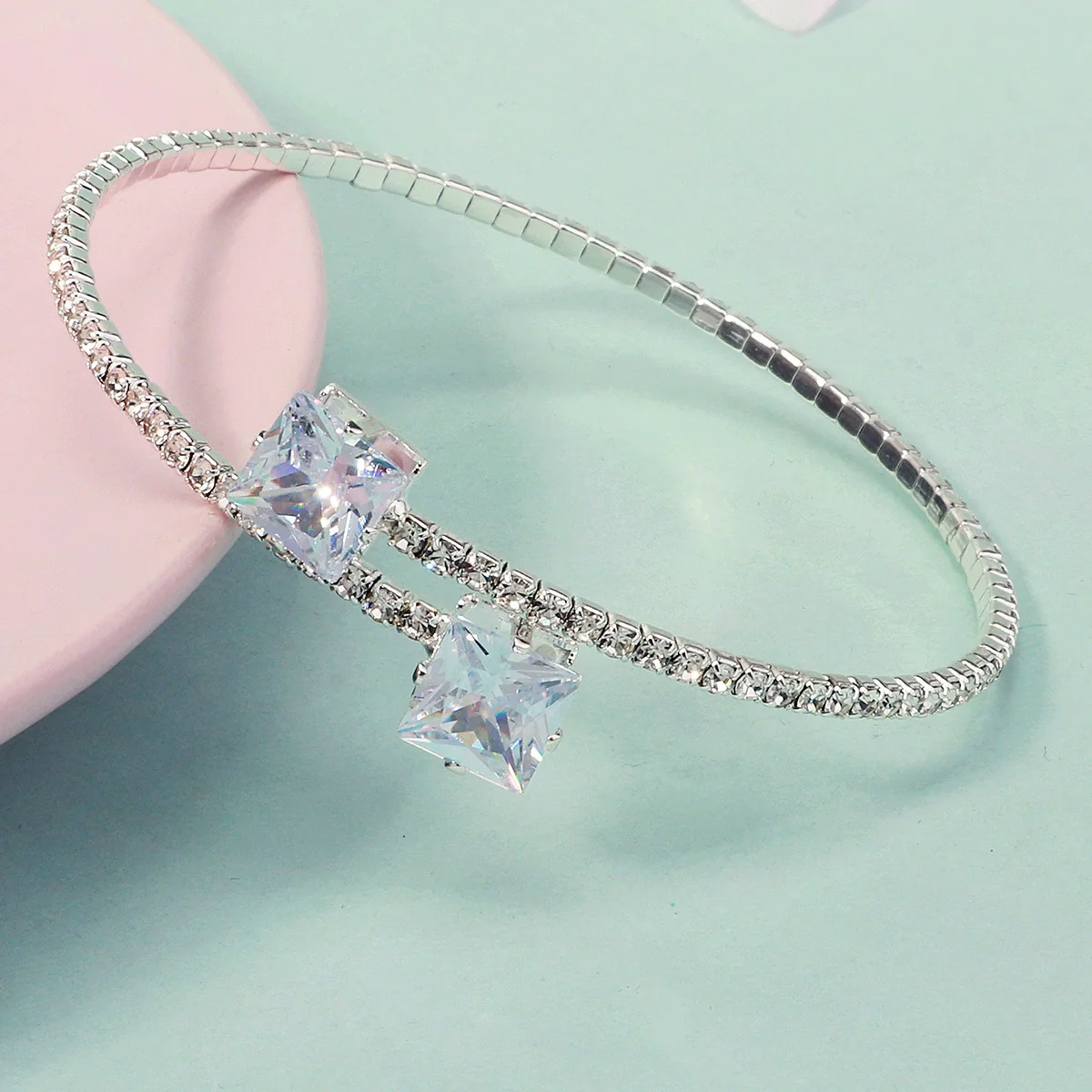 Jewelry Open Elastic Bracelet Rhinestone Highgrade Zircon Set With Diamonds Sweet Geometric Style - Image 7