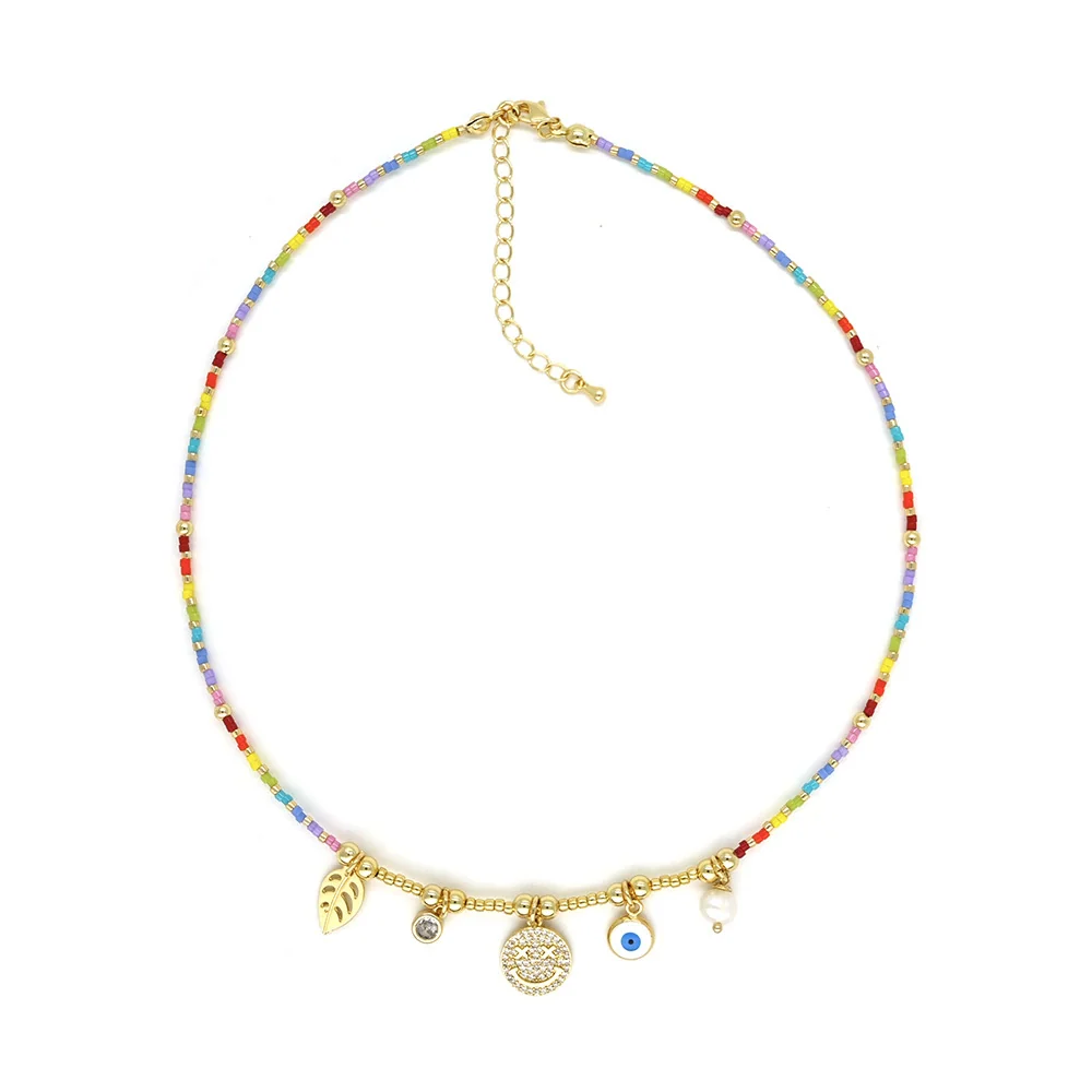 Jewelry Organic Glass Geometric Smiley Face Hand Knitted Necklace Pendant For Women - Image 7