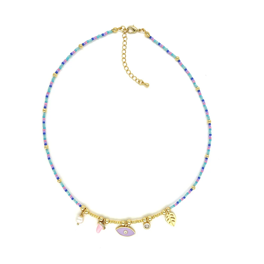 Jewelry Organic Glass Geometric Smiley Face Hand Knitted Necklace Pendant For Women - Image 9