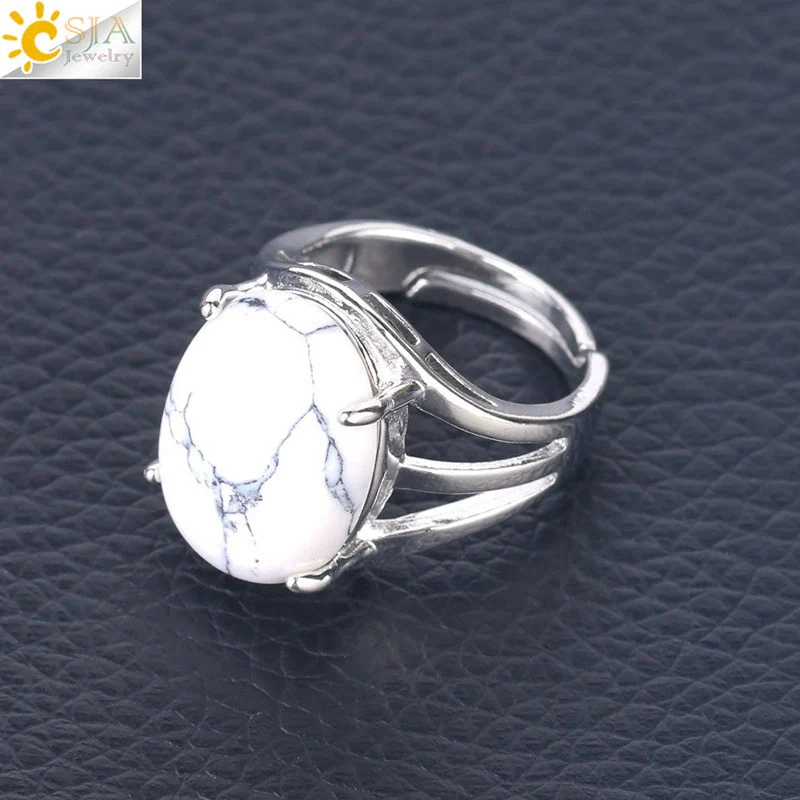 Jewelry Oval Natural Stone Crystal Alloy Women's Ring Four Claw Inlay Hollow Electroplated - Image 10