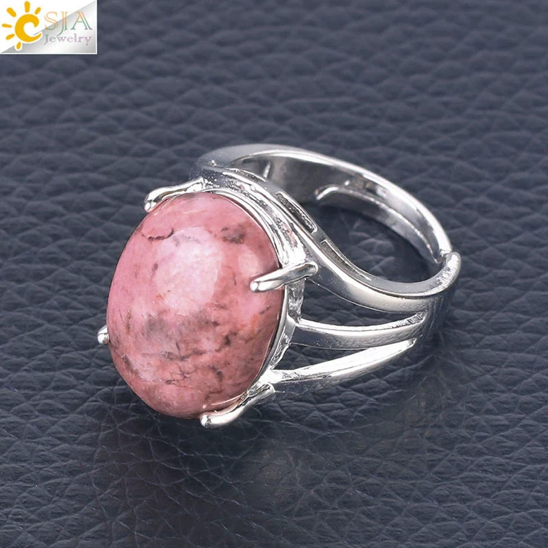 Jewelry Oval Natural Stone Crystal Alloy Women's Ring Four Claw Inlay Hollow Electroplated - Image 11