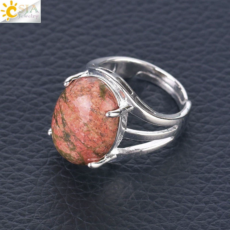 Jewelry Oval Natural Stone Crystal Alloy Women's Ring Four Claw Inlay Hollow Electroplated - Image 12