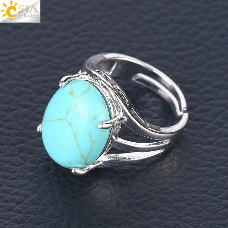Jewelry Oval Natural Stone Crystal Alloy Women's Ring Four Claw Inlay Hollow Electroplated - Image 14