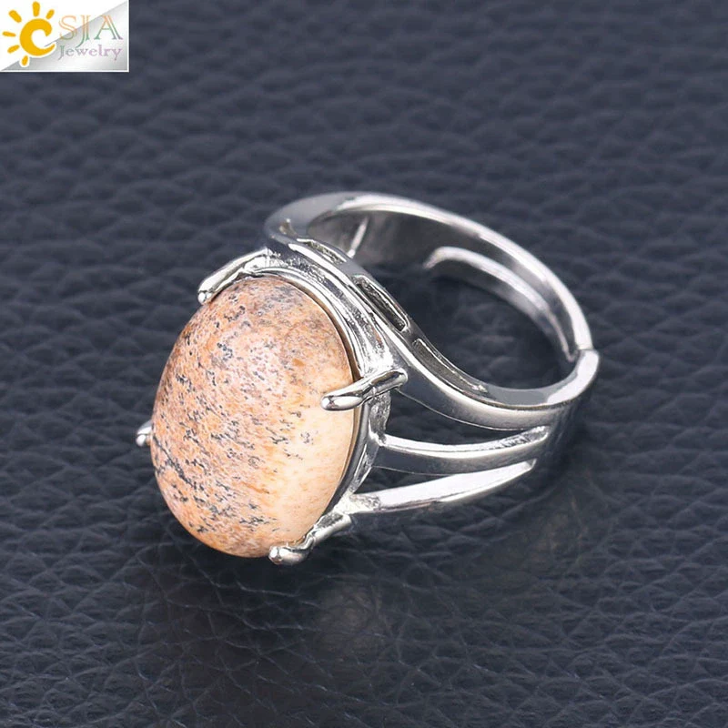 Jewelry Oval Natural Stone Crystal Alloy Women's Ring Four Claw Inlay Hollow Electroplated - Image 15