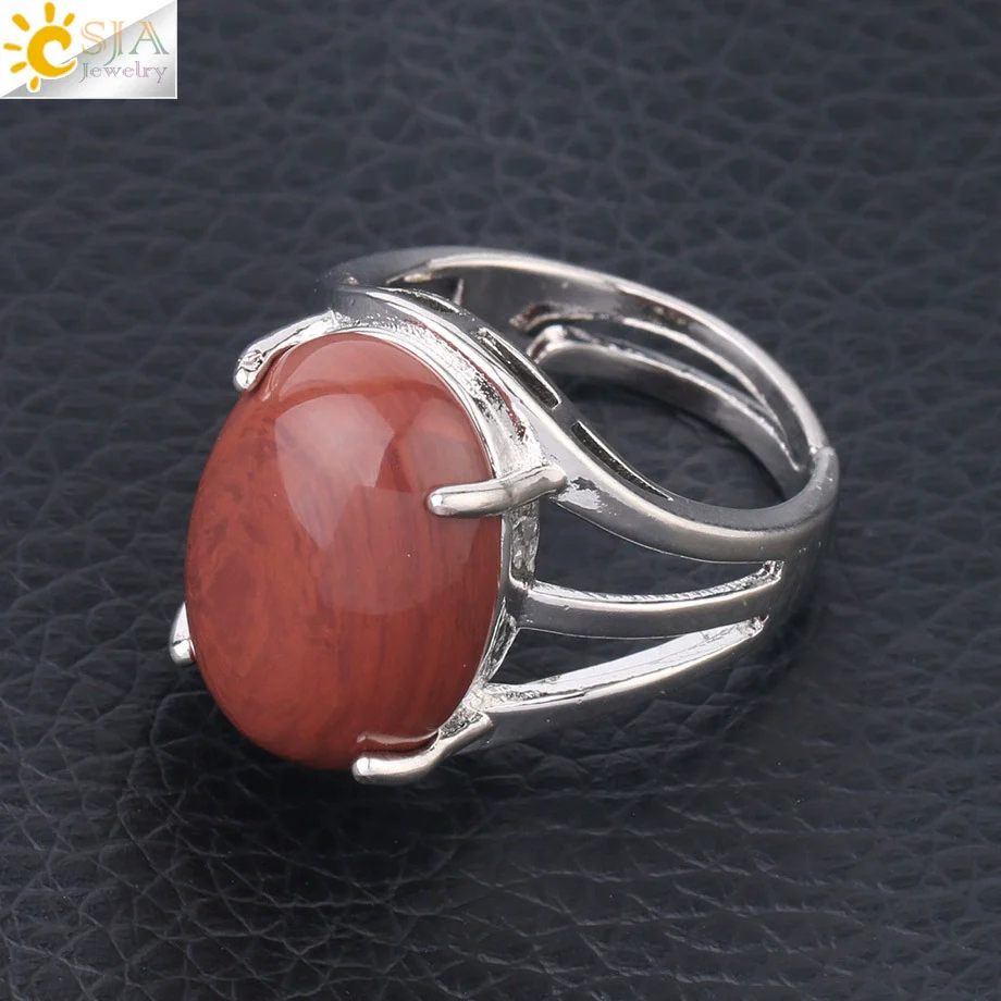 Jewelry Oval Natural Stone Crystal Alloy Women's Ring Four Claw Inlay Hollow Electroplated - Image 17