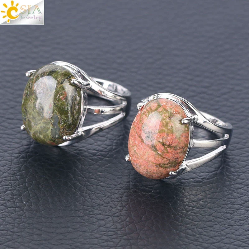 Jewelry Oval Natural Stone Crystal Alloy Women's Ring Four Claw Inlay Hollow Electroplated - Image 2
