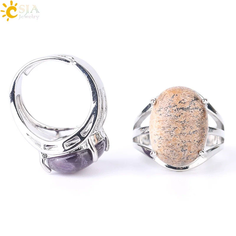 Jewelry Oval Natural Stone Crystal Alloy Women's Ring Four Claw Inlay Hollow Electroplated - Image 4