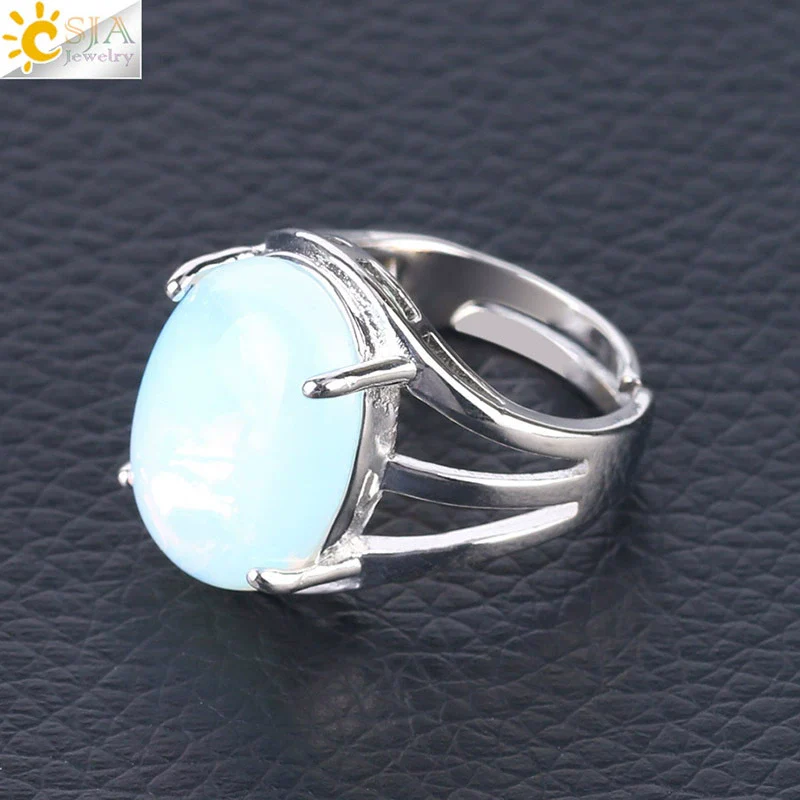 Jewelry Oval Natural Stone Crystal Alloy Women's Ring Four Claw Inlay Hollow Electroplated - Image 6