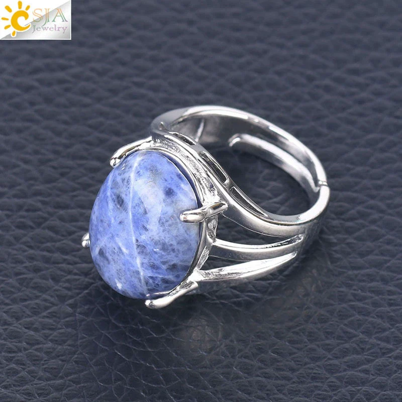 Jewelry Oval Natural Stone Crystal Alloy Women's Ring Four Claw Inlay Hollow Electroplated - Image 8