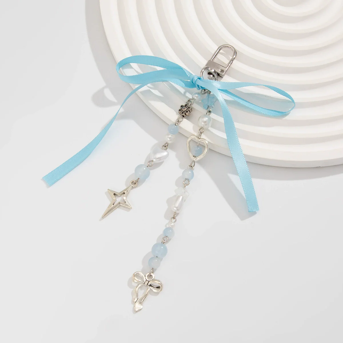 Jewelry Peach Heart Alloy Acrylic Imitation Pearls Chalcedony Webbing Handmade Pendant - Image 4