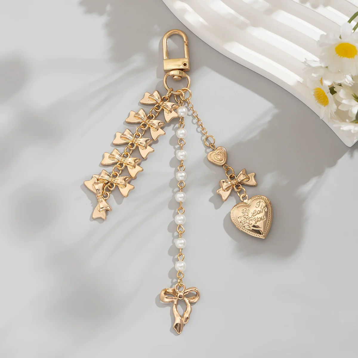 Jewelry Peach Heart Alloy Acrylic Imitation Pearls Chalcedony Webbing Handmade Pendant - Image 6