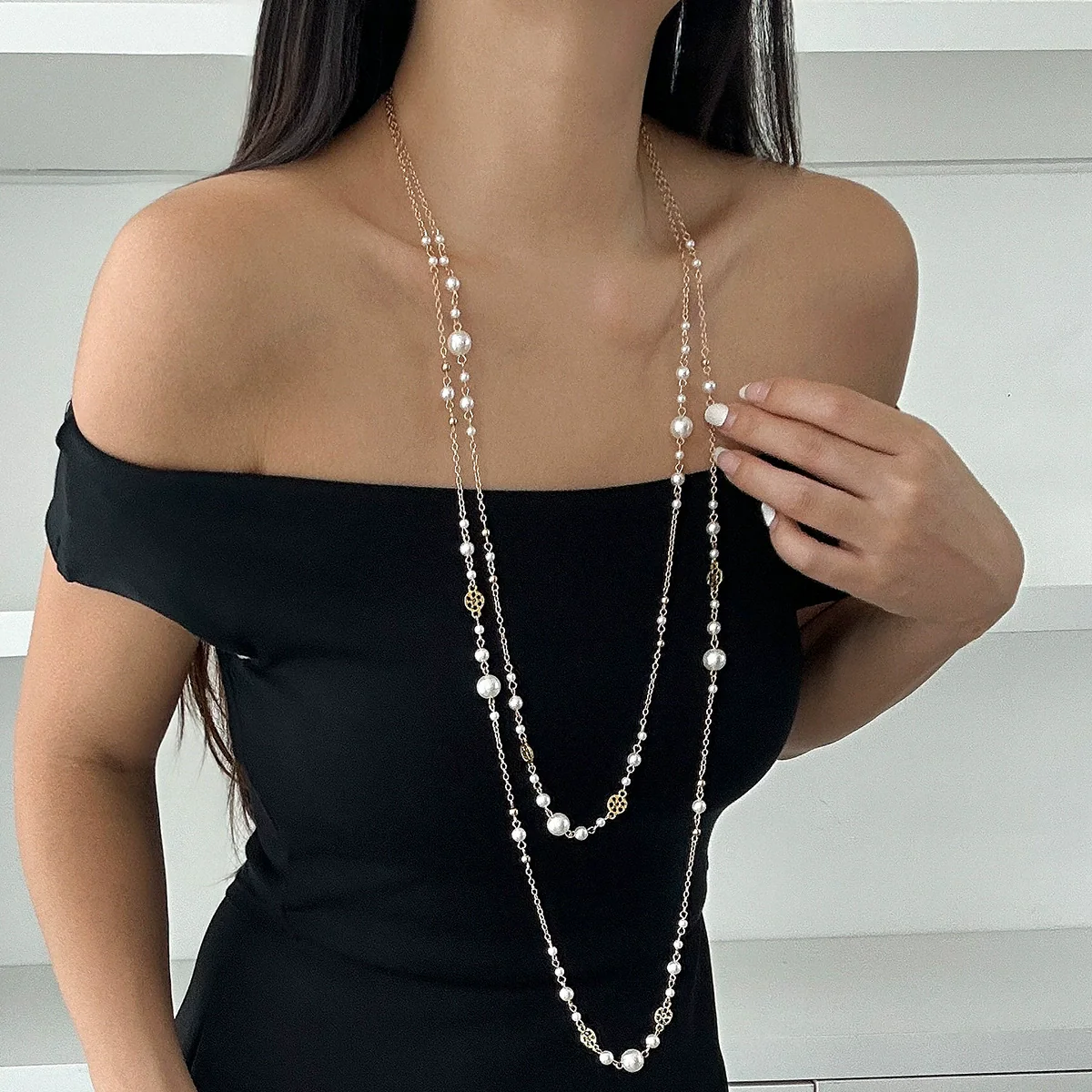 Jewelry Pearl Beaded Alloy Clavicle Chain Set U Shape Electroplating - Image 7