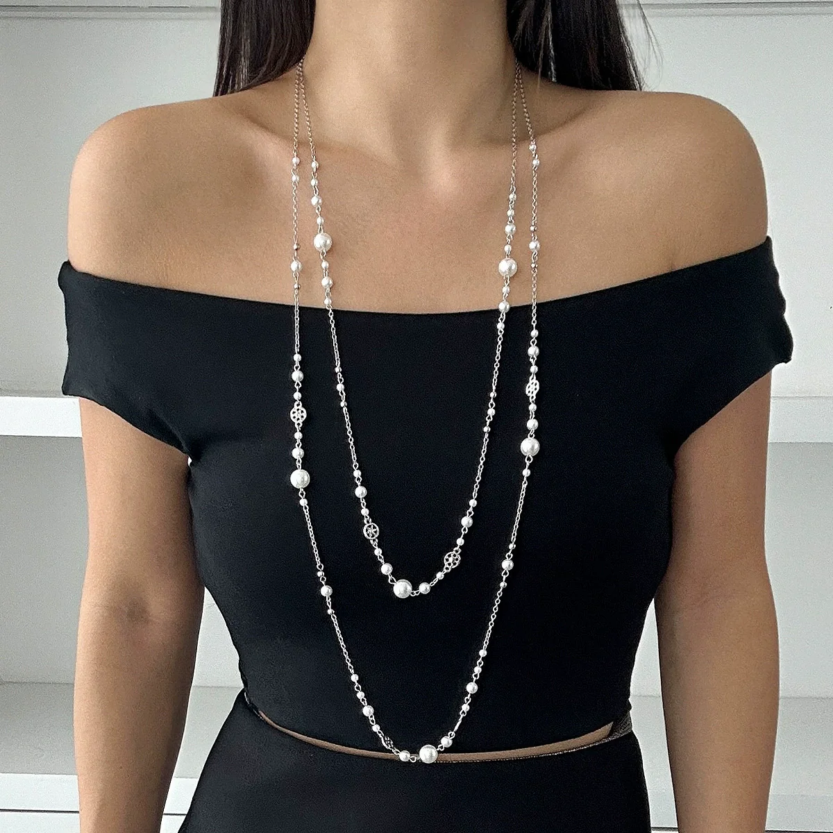 Jewelry Pearl Beaded Alloy Clavicle Chain Set U Shape Electroplating - Image 8