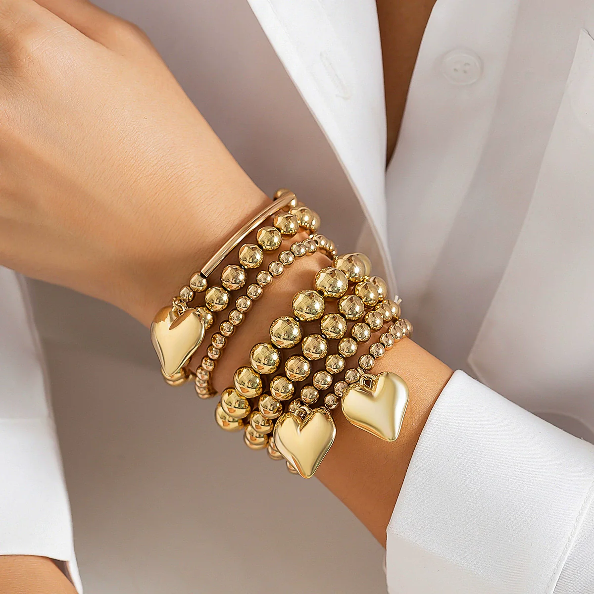 Jewelry Pearl Beaded Heart Shape Hollow Minimalist Electroplated Women's Bracelet - Image 2