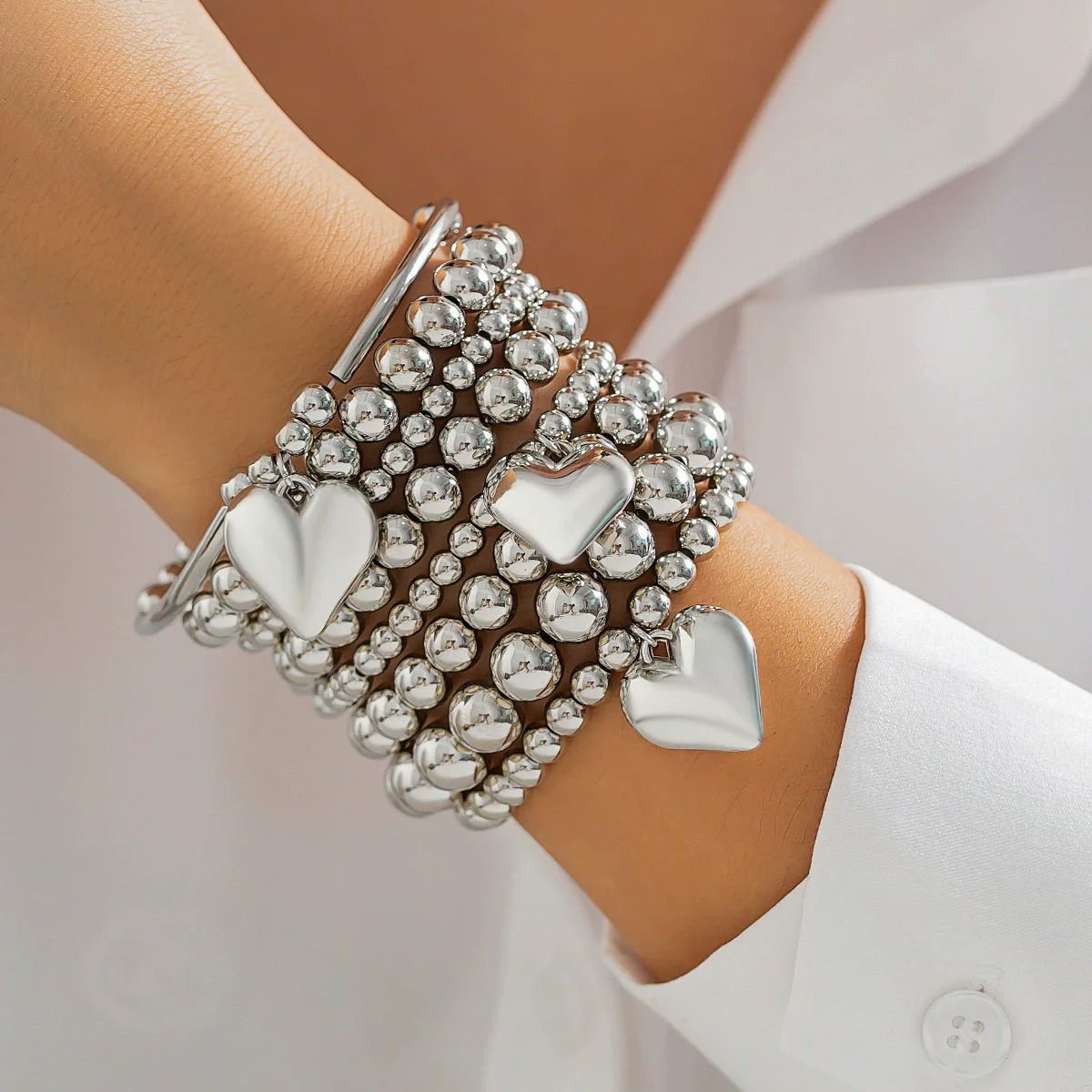 Jewelry Pearl Beaded Heart Shape Hollow Minimalist Electroplated Women's Bracelet - Image 8