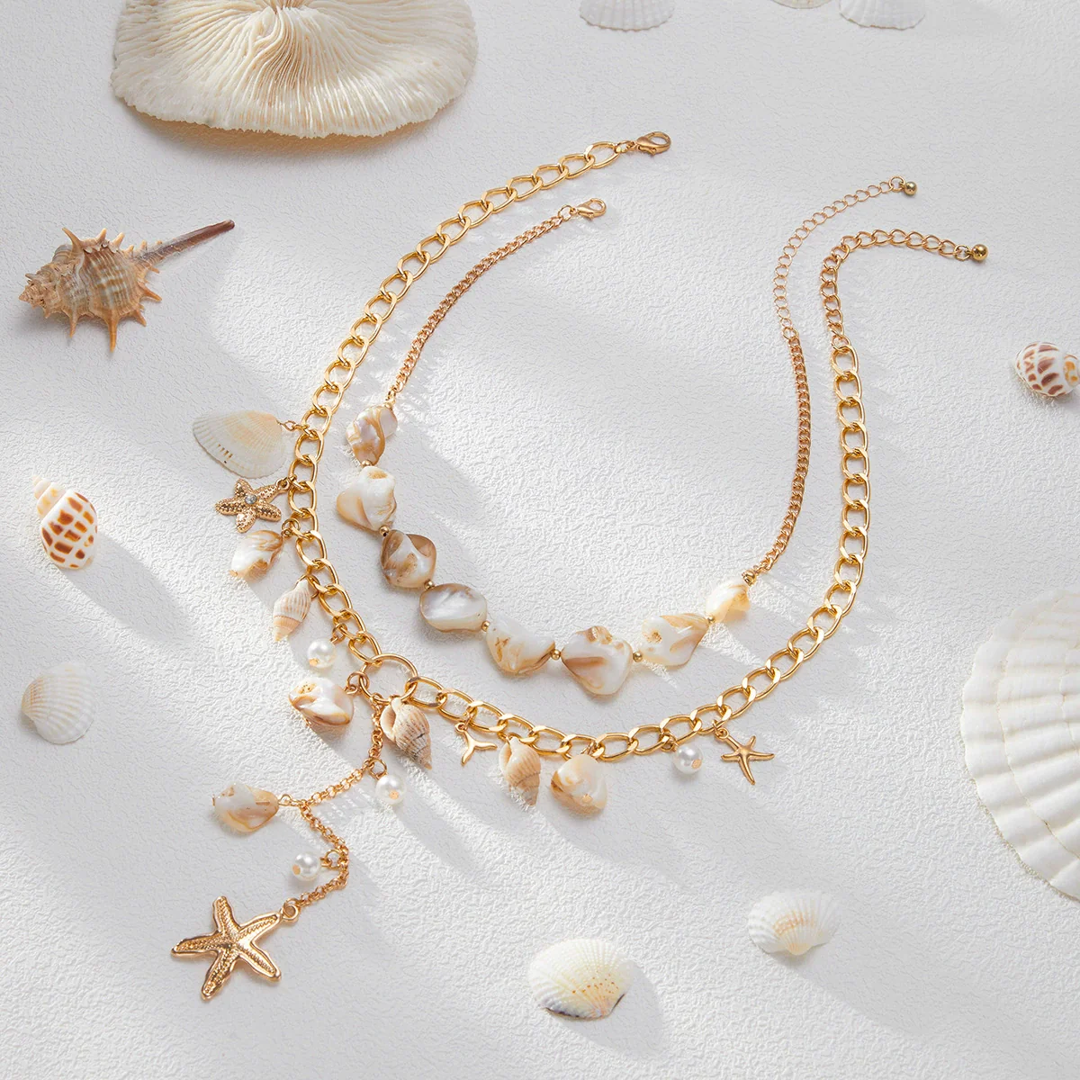 Jewelry Pearl Conch Shell Geometric Alloy Clavicle Chain Electroplated - Image 3